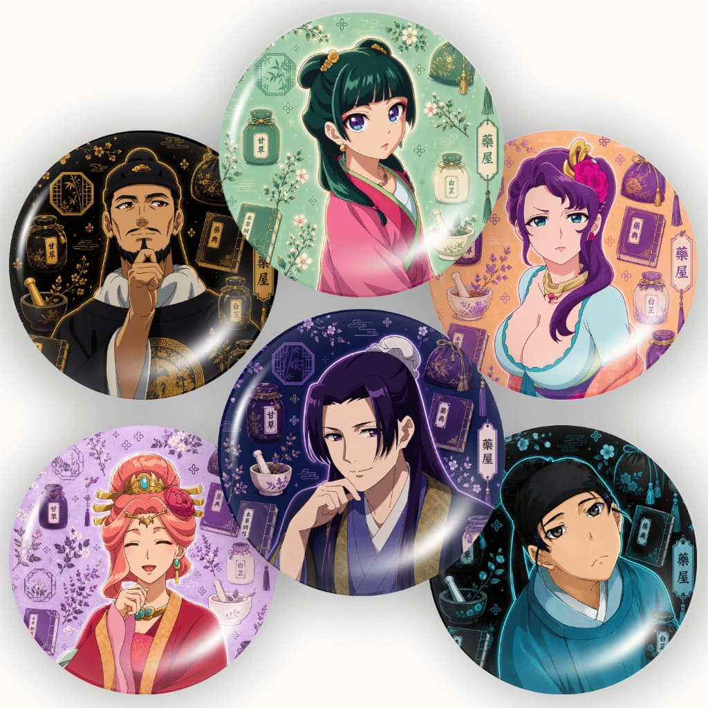 Kit 6 Botons The Apothecary Diaries Kusuriya no Hitorigoto Broches Maomao Jinshi Metal Bottom 45mm Anime