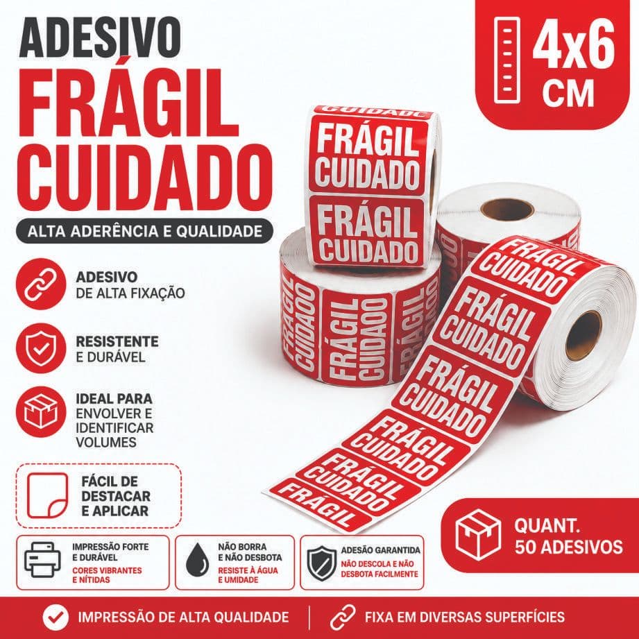 Etiqueta Cuidado Frágil 6x4cm Papel Couchê