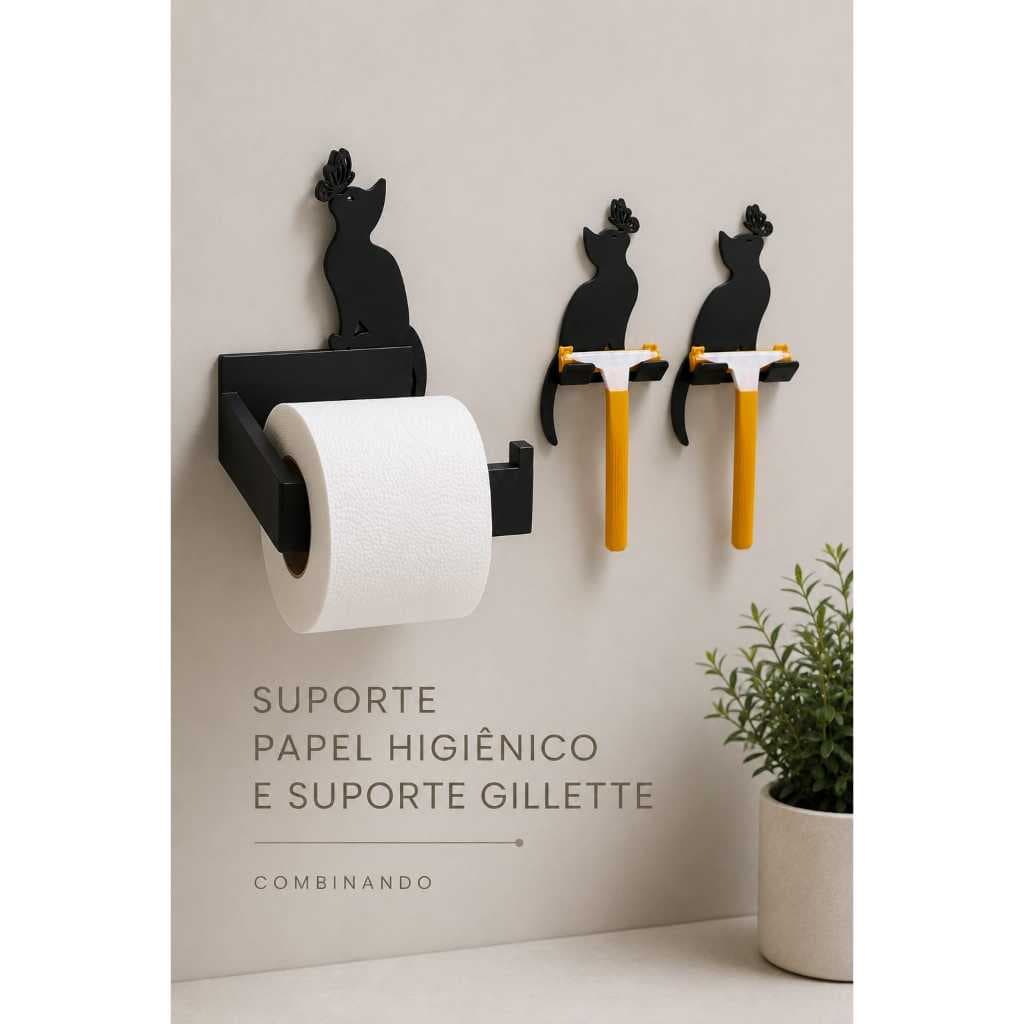 Suporte Para Rolo de Papel Higiênico Gillete Gatinho  3M Acessório para Banheiro Organizador Sem furo Adesivo