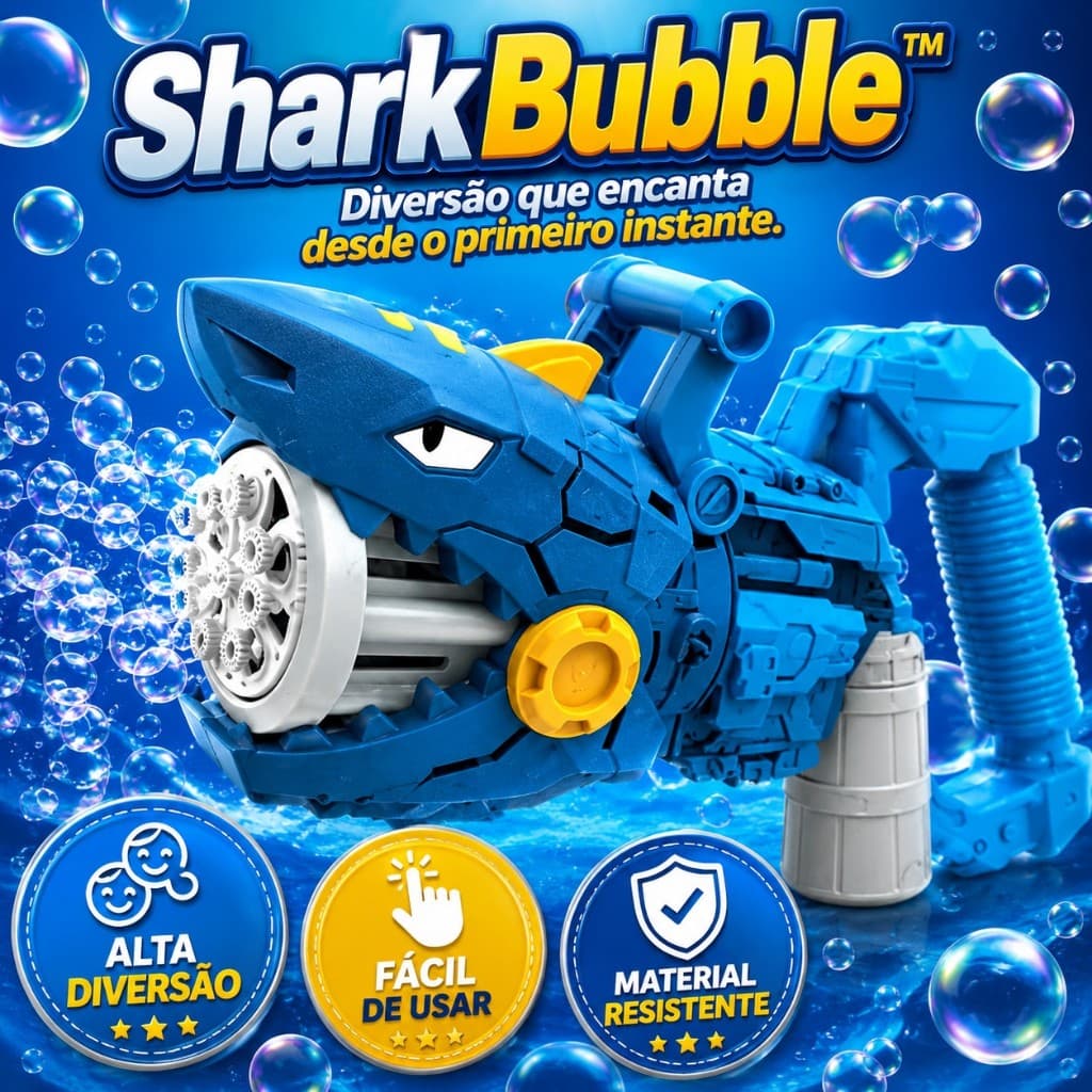 Pistola de Bolhas Infantil Automática Tubarão SharkBubble Brinquedo de Bolhas para Crianças Diversão ao Ar Livre