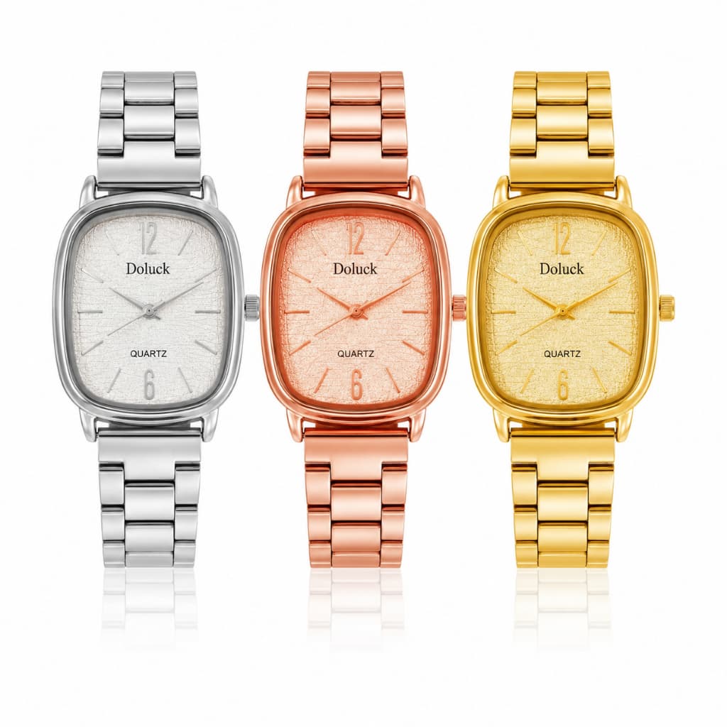 Relógio Feminino Quadrado Vintage Luxo Analógico Pulseira Aço Dourado Prata Rosé