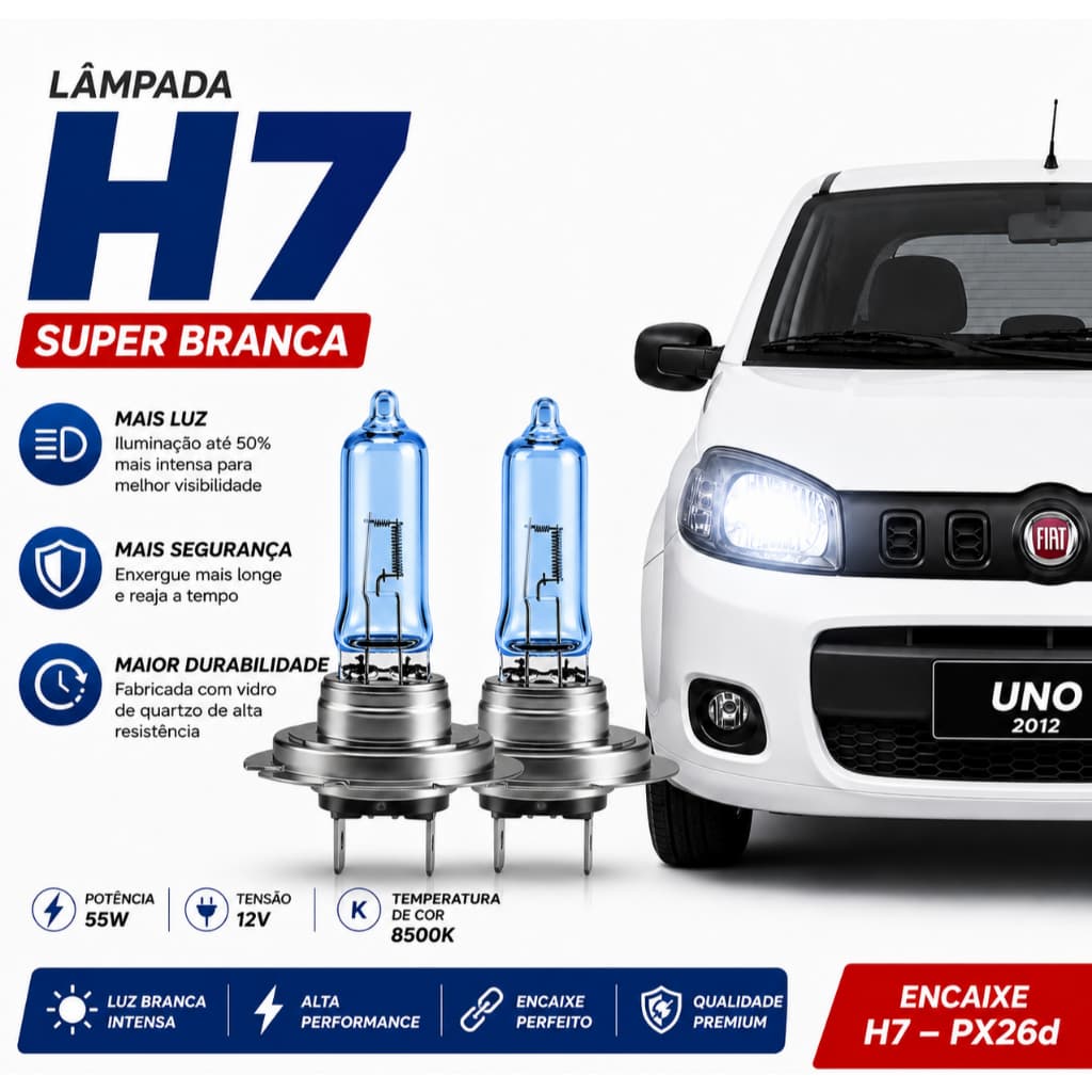 Par Lâmpada H7 Farol Super Branca 12V 55W selo INMETRO PROMOÇÃO SHOPEE