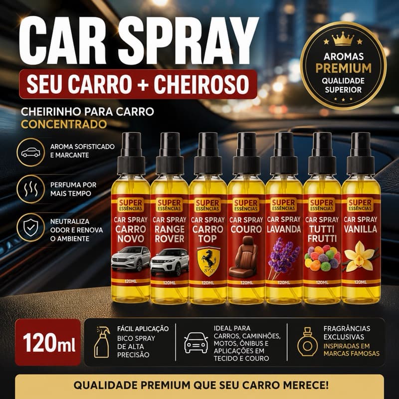 Cheirinho para Carro Premium 120ml, Car Spray, Aromatizador Automotivo, Perfume para Carro, Escolha a Fragrância