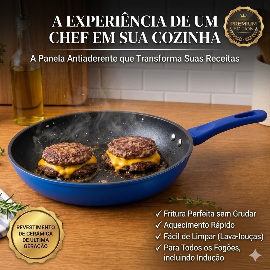 Frigideira Antiaderente Nanocerâmica 20cm Azul Lehavi Premium Indução Gás Elétrico Não gruda