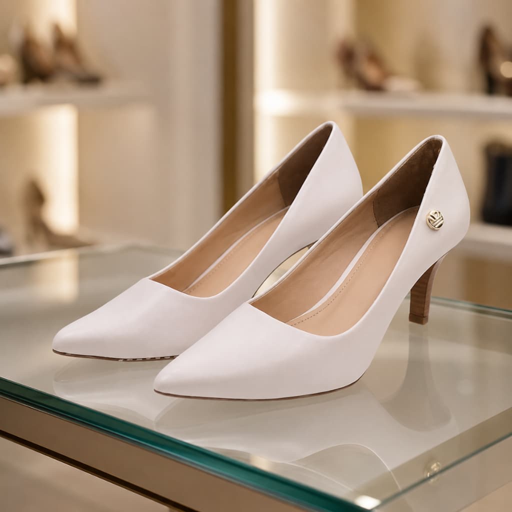 Scarpin Feminino Off White Bico Fino Salto Baixo 6,5cm Confortável Premium Toque Suave Moderno Moda