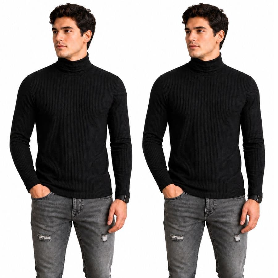 Kit 2 Blusa Masculina Slim Gola Pretas Alta Manga Longa | Estilo Versatilidade Outono/Inverno