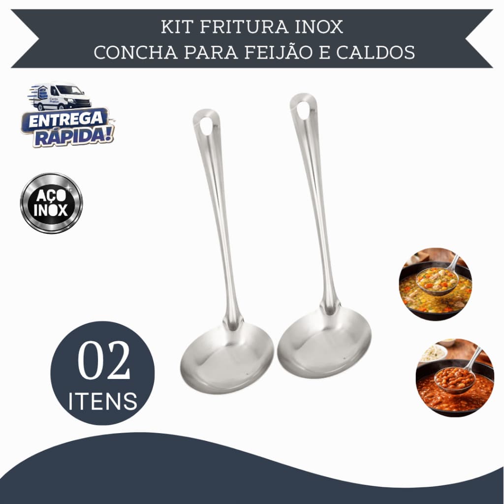 Kit 2 4 6 Concha Inox Feijao Caldo Sopa Quentao Inox Cozinha Restaurante Buffet Utensilio Grande