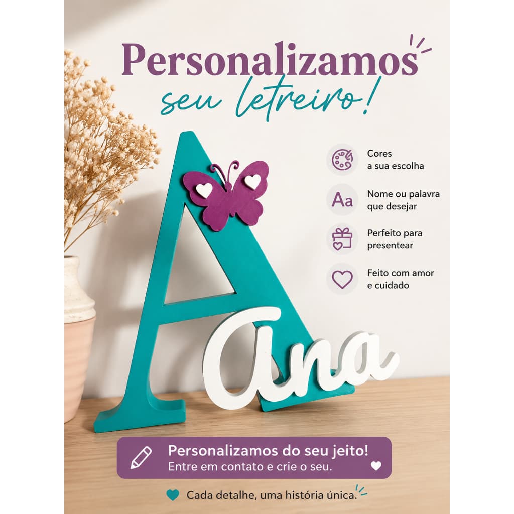 Letreiro nome personalizado inicial  decoração 3D mesa