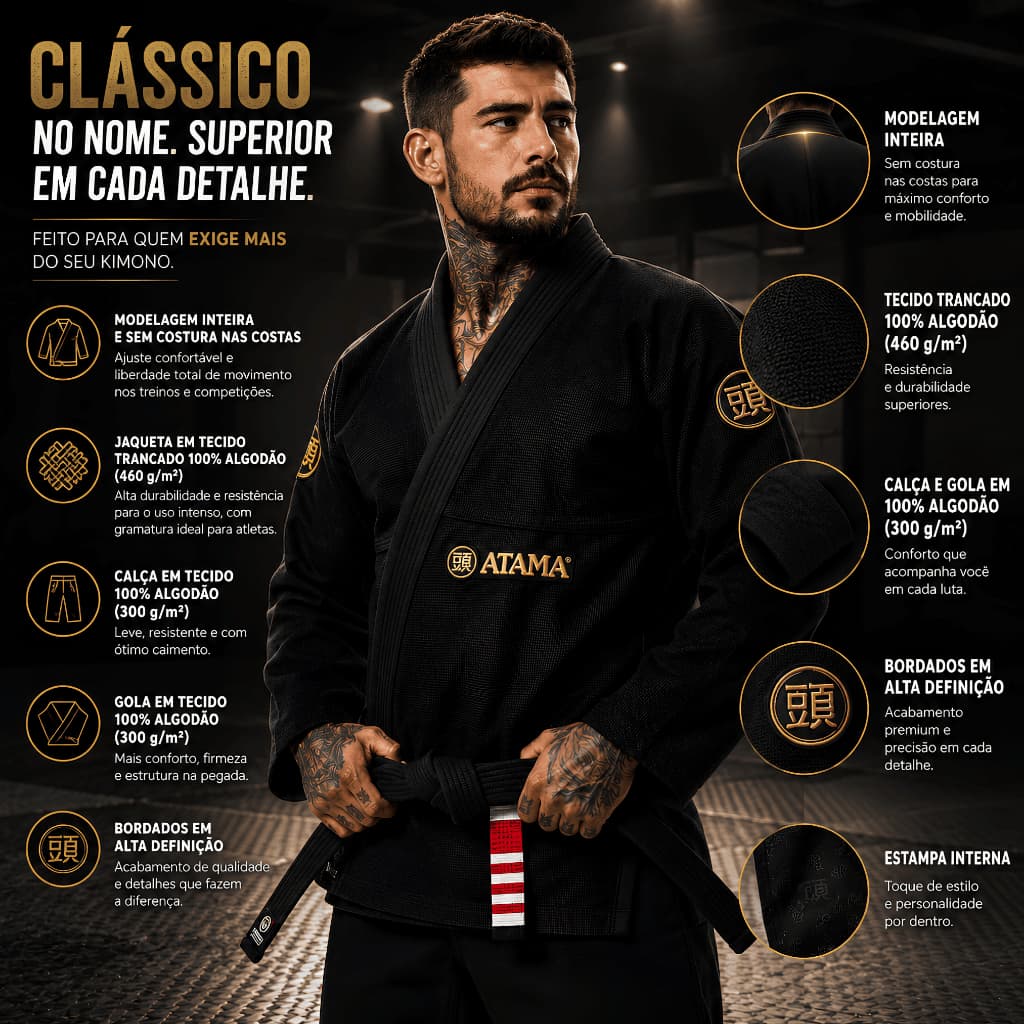 ENVIO IMEDIATO | Kimono preto para jiu jitsu - Atama