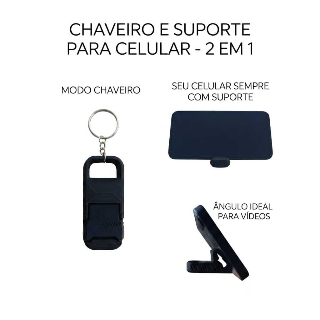 Chaveiro Suporte para Celular Tablet 2 em 1 Funcional Movél Mesa Modelo Universal Dobrável Compacto Portátil Resistente