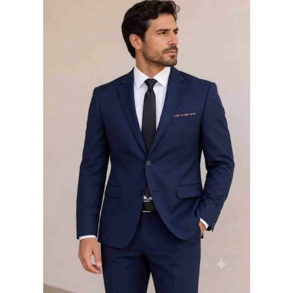 Terno Gabardini Premium Azul Marinho - Lançamento  - forro Jackuard lenço de bolso Detalhado