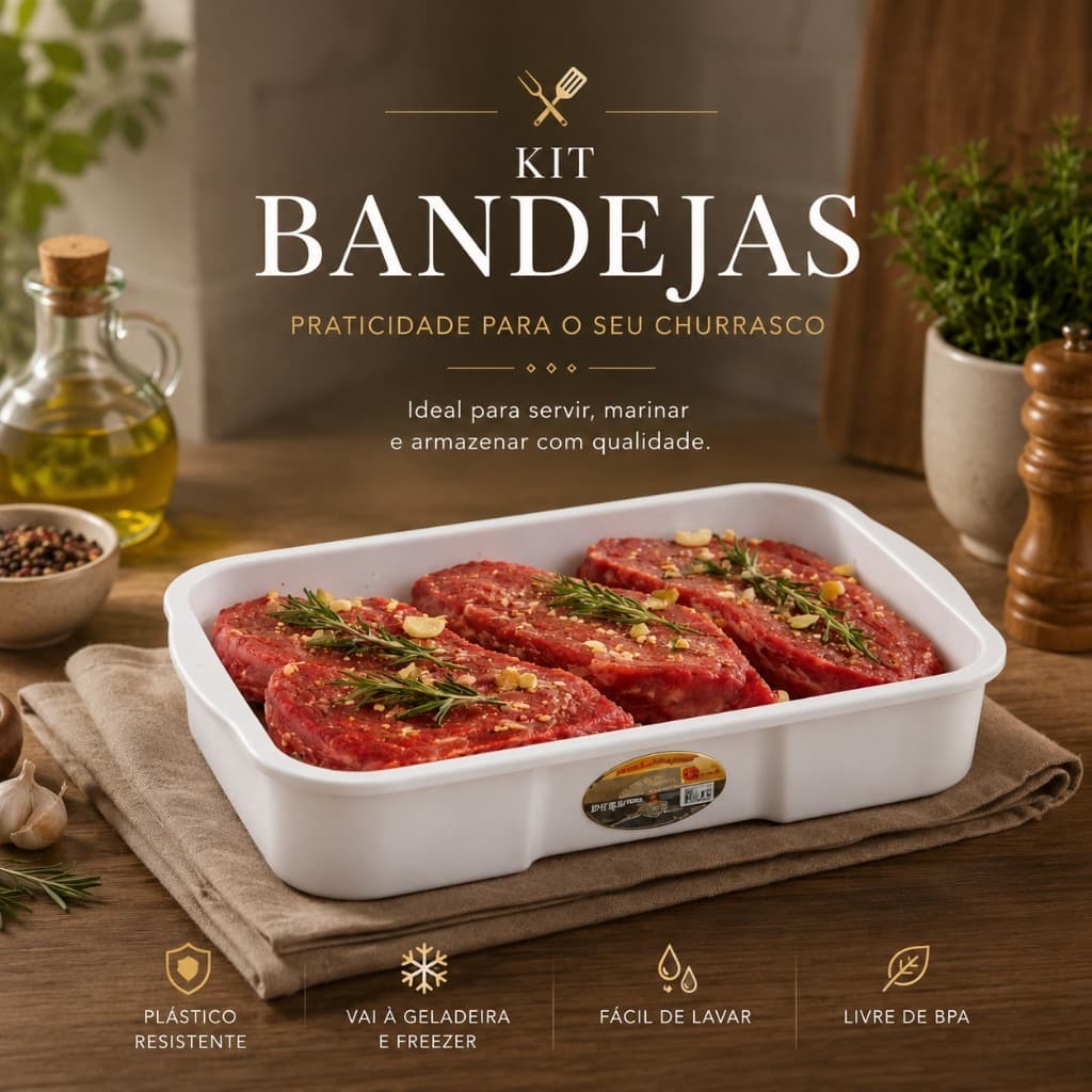 Kits Bandejas Plástico 6 Litros Carne Churrasco Assados Congelados Resistentes Forte Saladas Branca