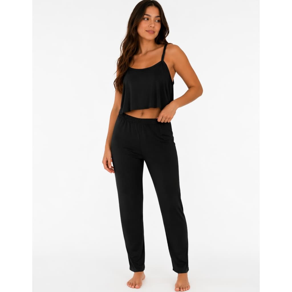 Pijama Cropped e Calça Feminino Liso Dormir Baby Doll Verão