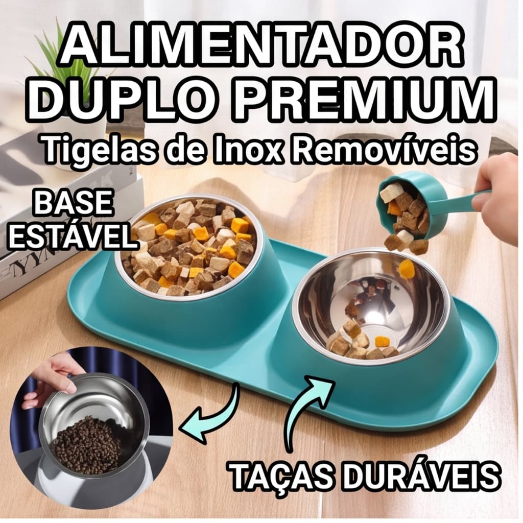 Comedouro e bebedouro 2 em 1 inox Duplo para bicho de estimação cachorro ou gatos C/antiderrapante