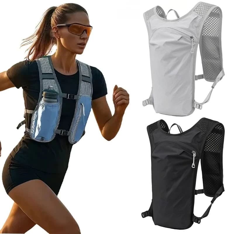 Mochila tipo colete de hidratação para corrida e trilha,com compartimento para celular e garrafa de água
