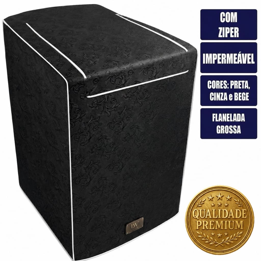 Capa para Máquina de Lavar Roupa Premium Com Zíper Impermeável Electrolux Brastemp Consul Todos Kg