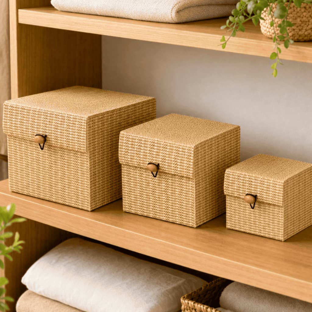 Kit 3 Porta Objetos Organizador Bambu Decorativo Com Tampa Caixa Organizadora Banheiro Sala
