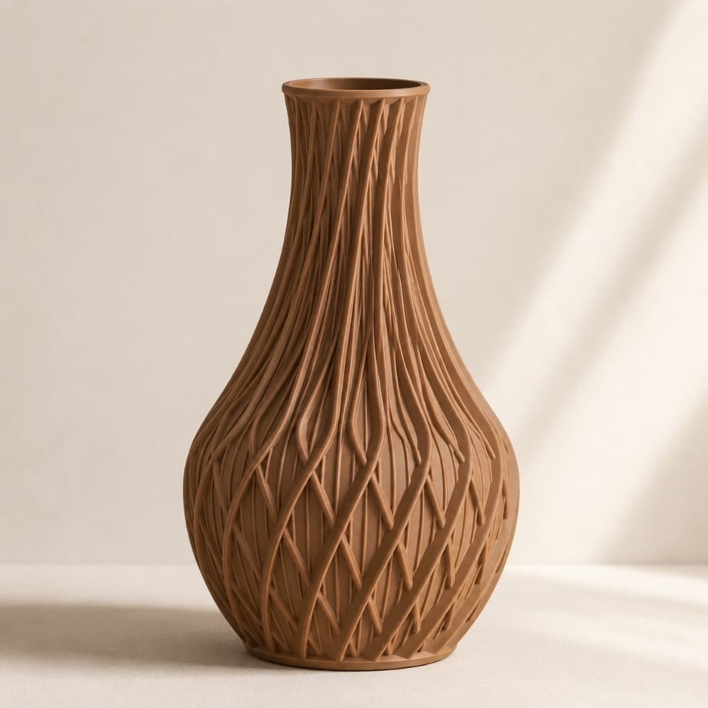 Vaso Trança — Vaso Decorativo Trançado Vazado - Vaso com formato de garrafa e corpo todo envolvido por linhas cruzadas.