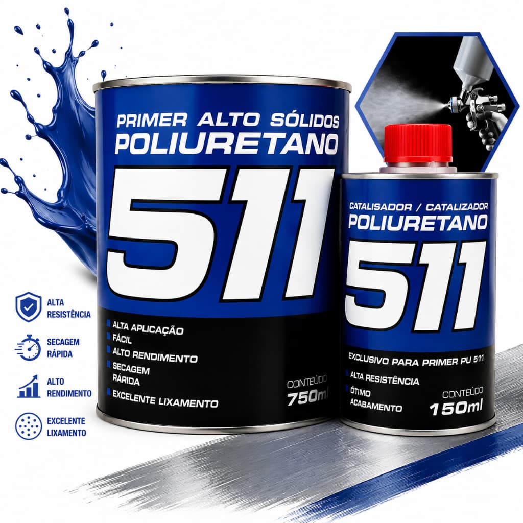 Primer PU 511 Alto Sólido Com Catalisador Maxi Rubber