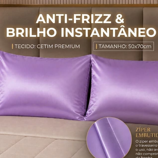 Par de Fronhas Cetim Anti Frizz 50x70 Mais Beleza e Conforto ao Dormir