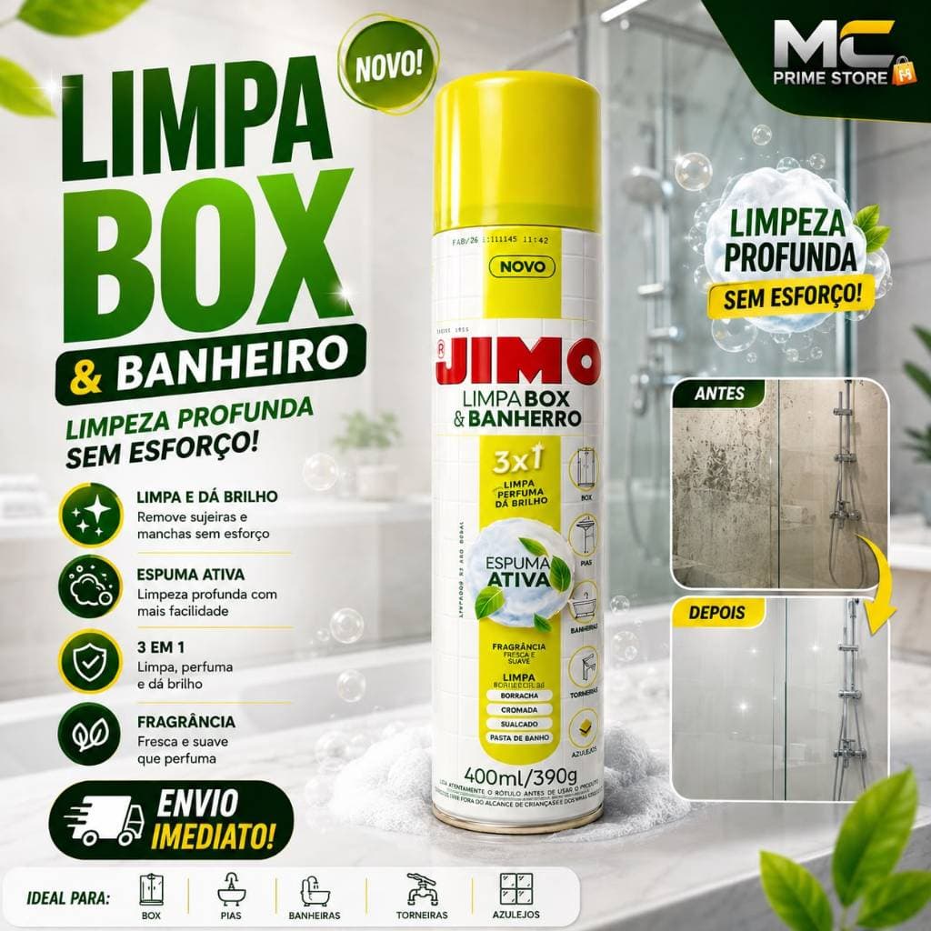 Limpa Box e Banheiro Spray 400ml - JIMO Limpeza Profunda