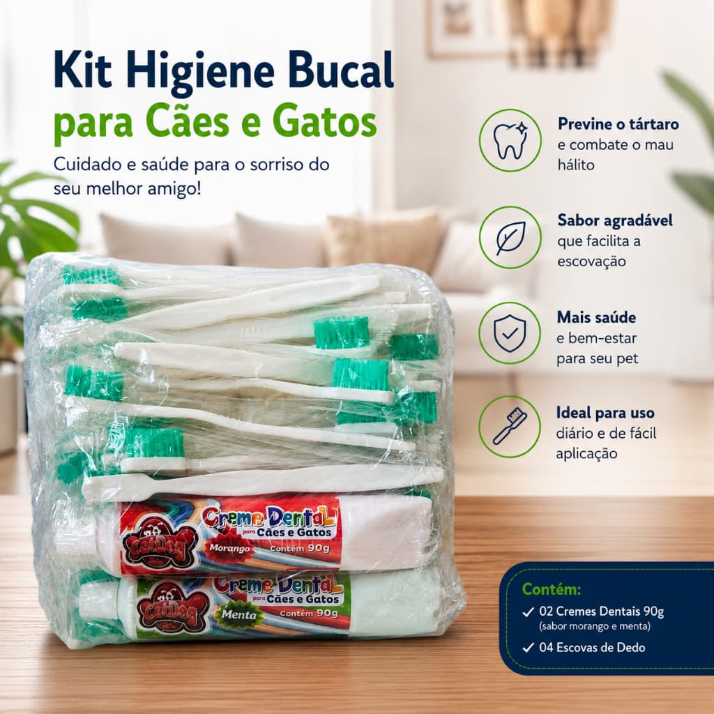 Escovas Dentais Cão e Gato Pacote com 50un + 2 cremes dentais 90g Cat Dog