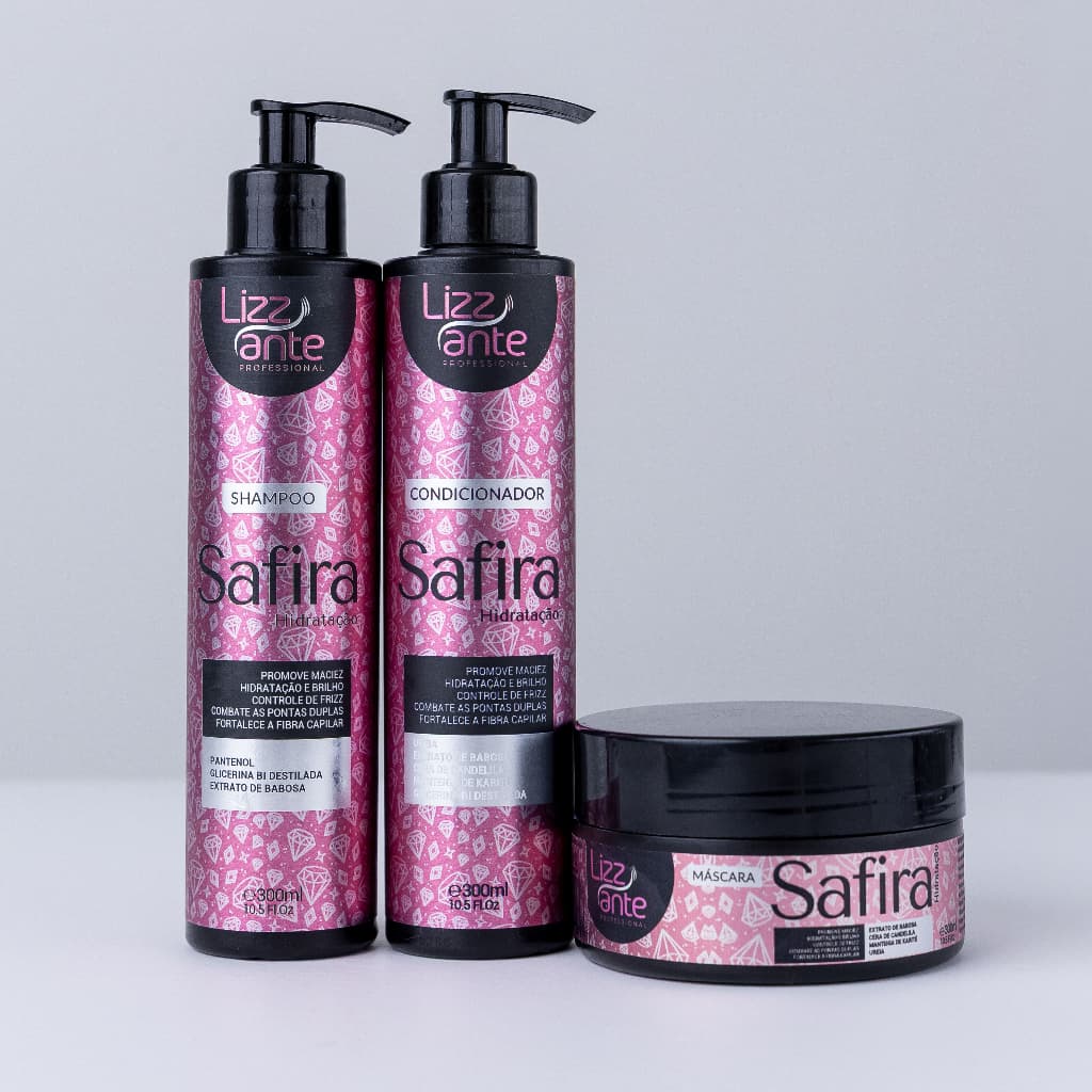 Kit Safira 300ml Lizz ante - Hidratação Profunda - Combate Frizz e Pontas Duplas - Trata os Fios Ressecados