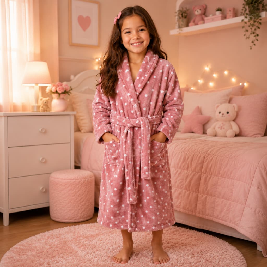 Roupão Infantil Soft Poá Felpudo Quentinho Macio Com Faixa Microfibra Premium