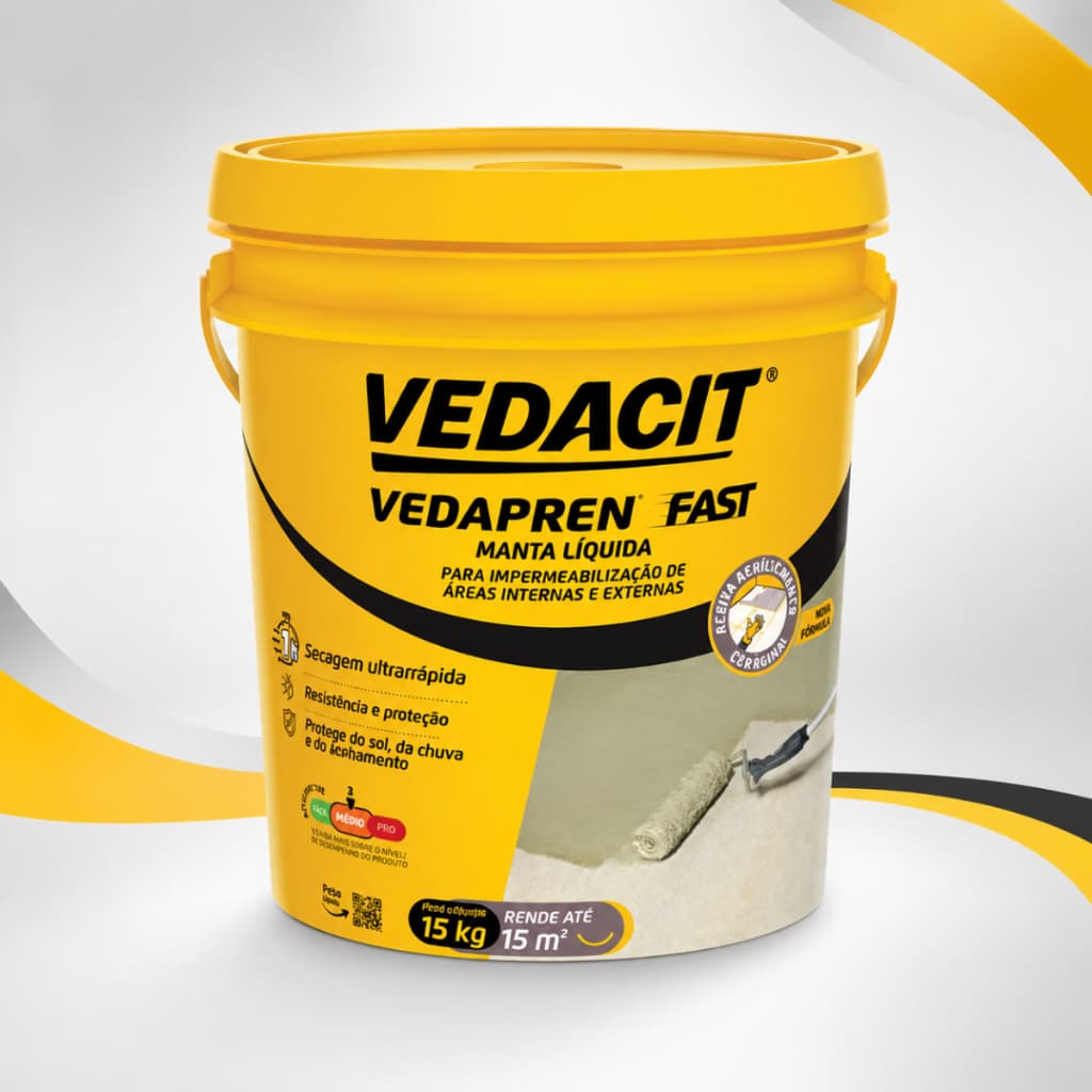 Vedapren Fast Vedacit Impermeabilizante  15kg Manta Líquida Para Telhado Laje Concreto Parede e Cobertura