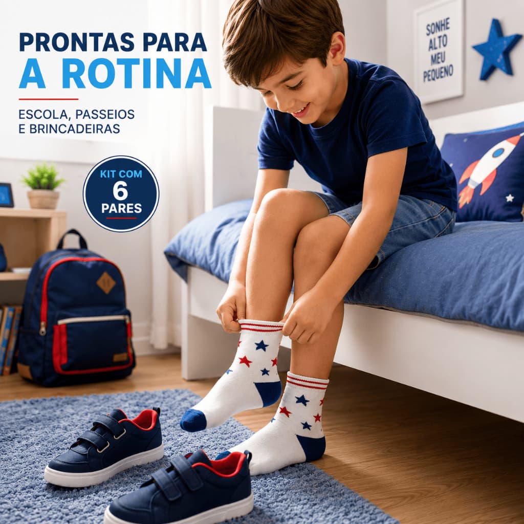 Meia Infantil Masculino - 6 PARES