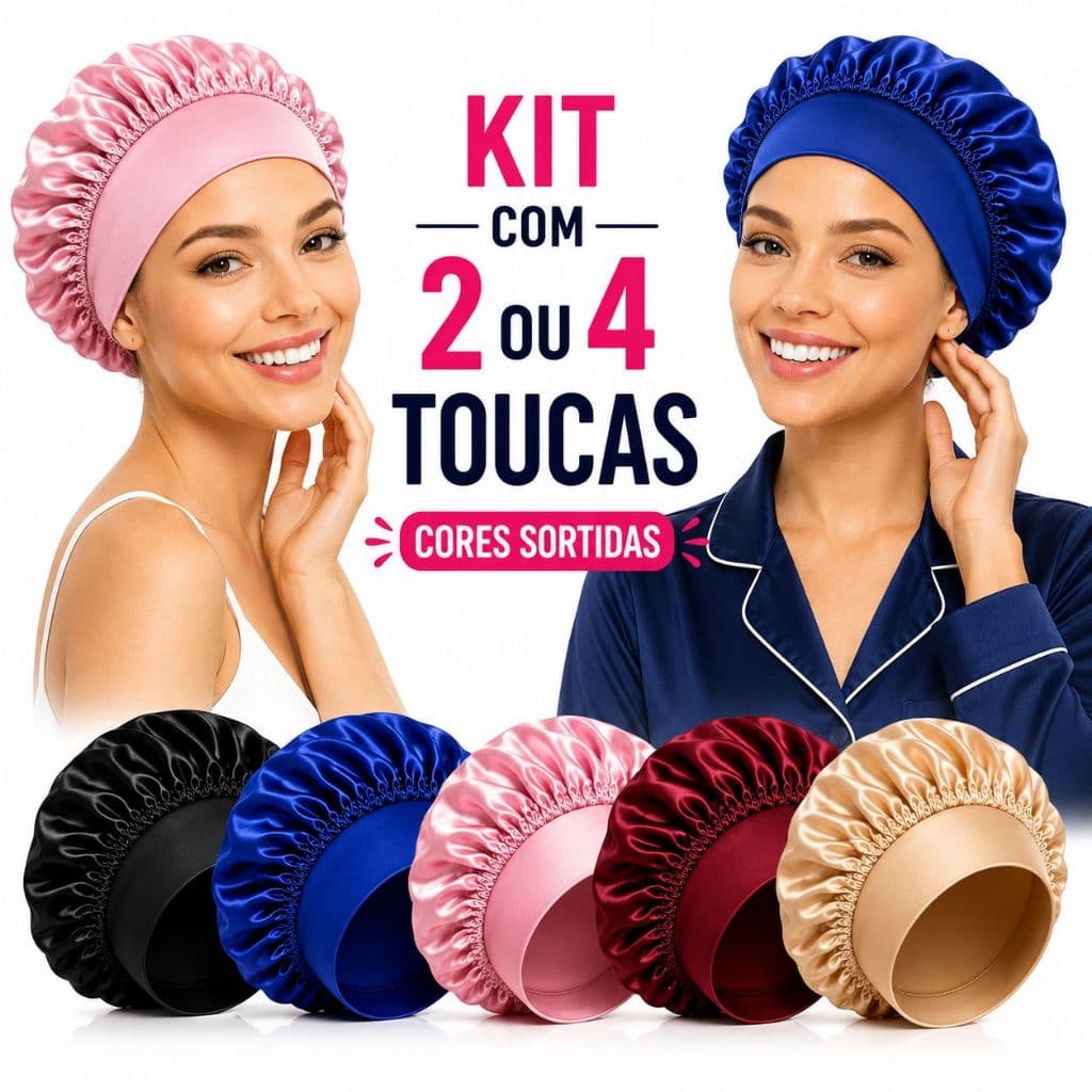 Kit 2 Toucas de Cetim com Faixa Premium | Cores Sortidas | Touca de Dormir Antifrizz Proteção para os Cabelos