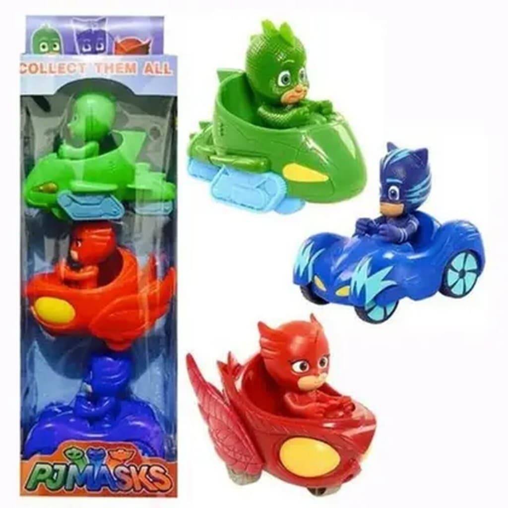 Brinquedo Kit 3 Carrinhos Maskis Corujita Na Caixa A Fricção - PJ Masks