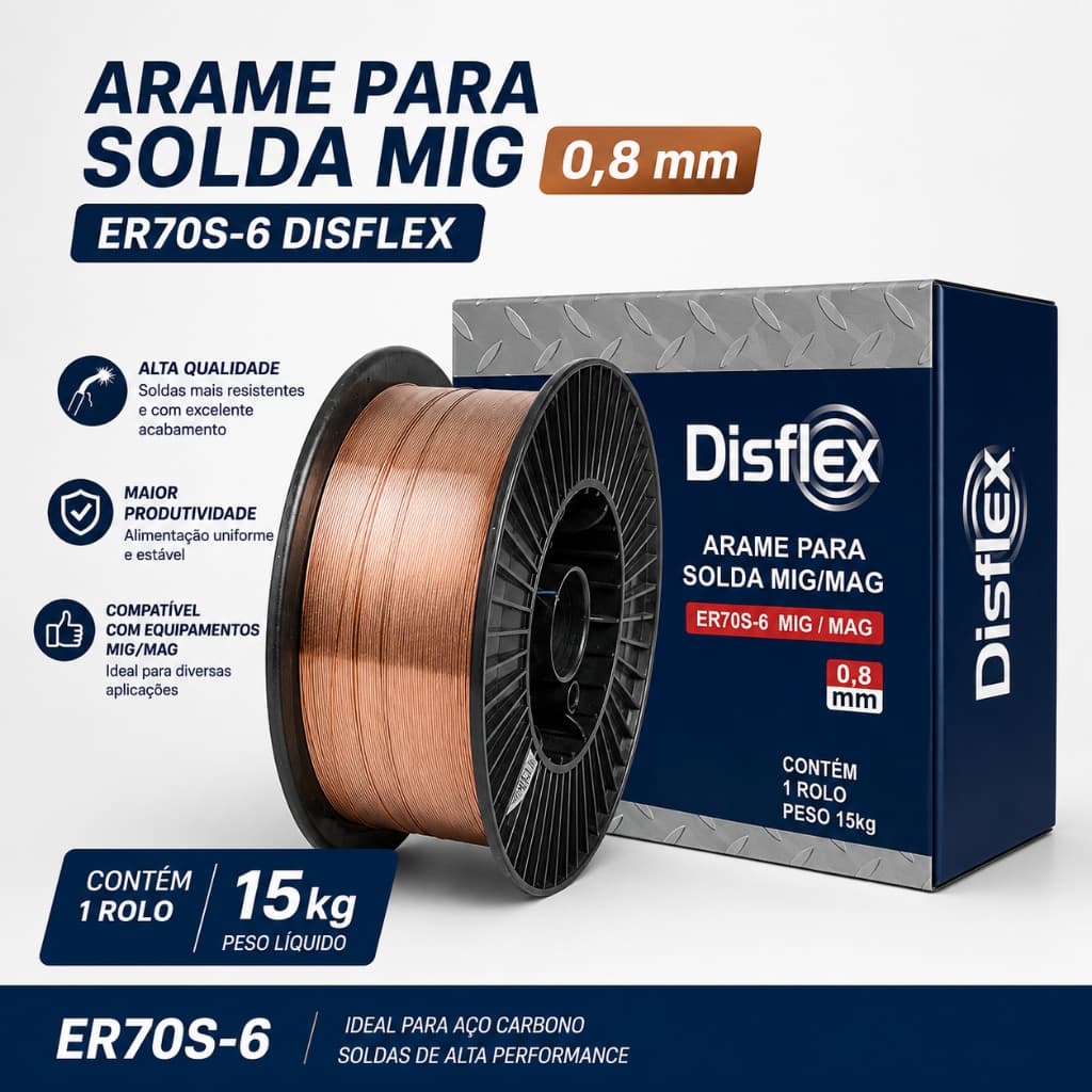 Arame para solda mig 0,8 mm rolo 15 kg - ER70S-6 Disflex
