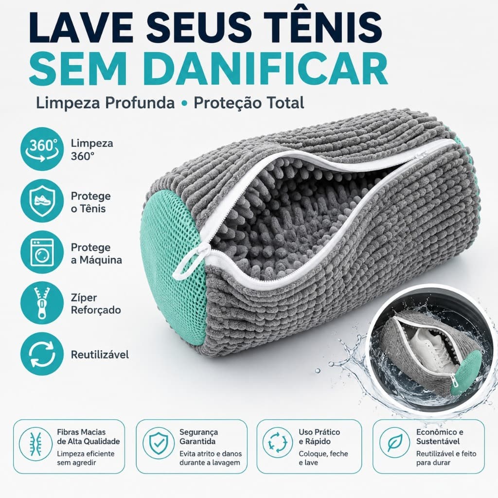 Saco para Lavar Tênis na Máquina Premium Protege Calçados Kit 1 ou 2 Unidades Reutilizável