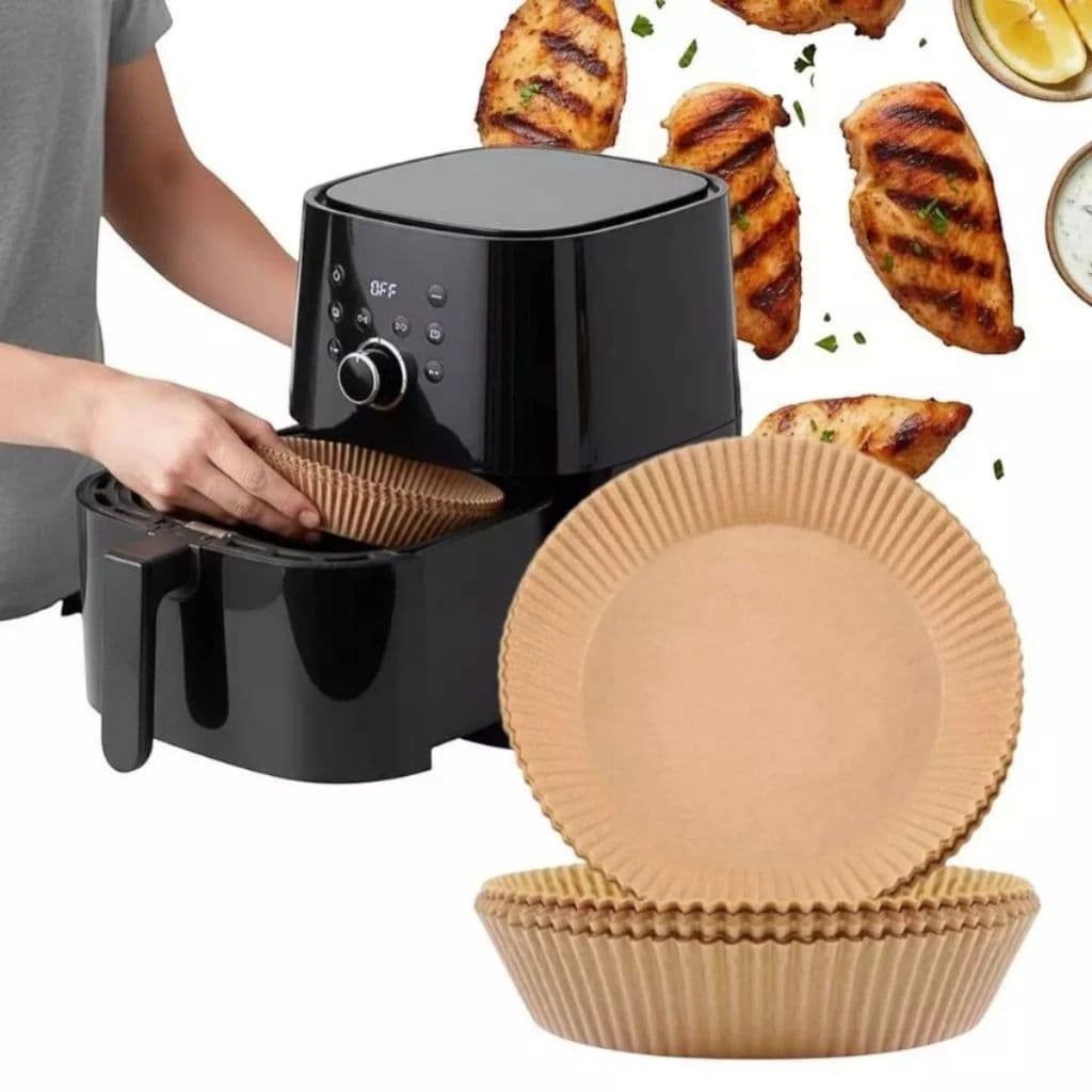 Kit Formas Redondas Papel Airfryer Não Gruda Descartáveis Antiaderentes Forro Protetor Contra Gordura e Sujeira