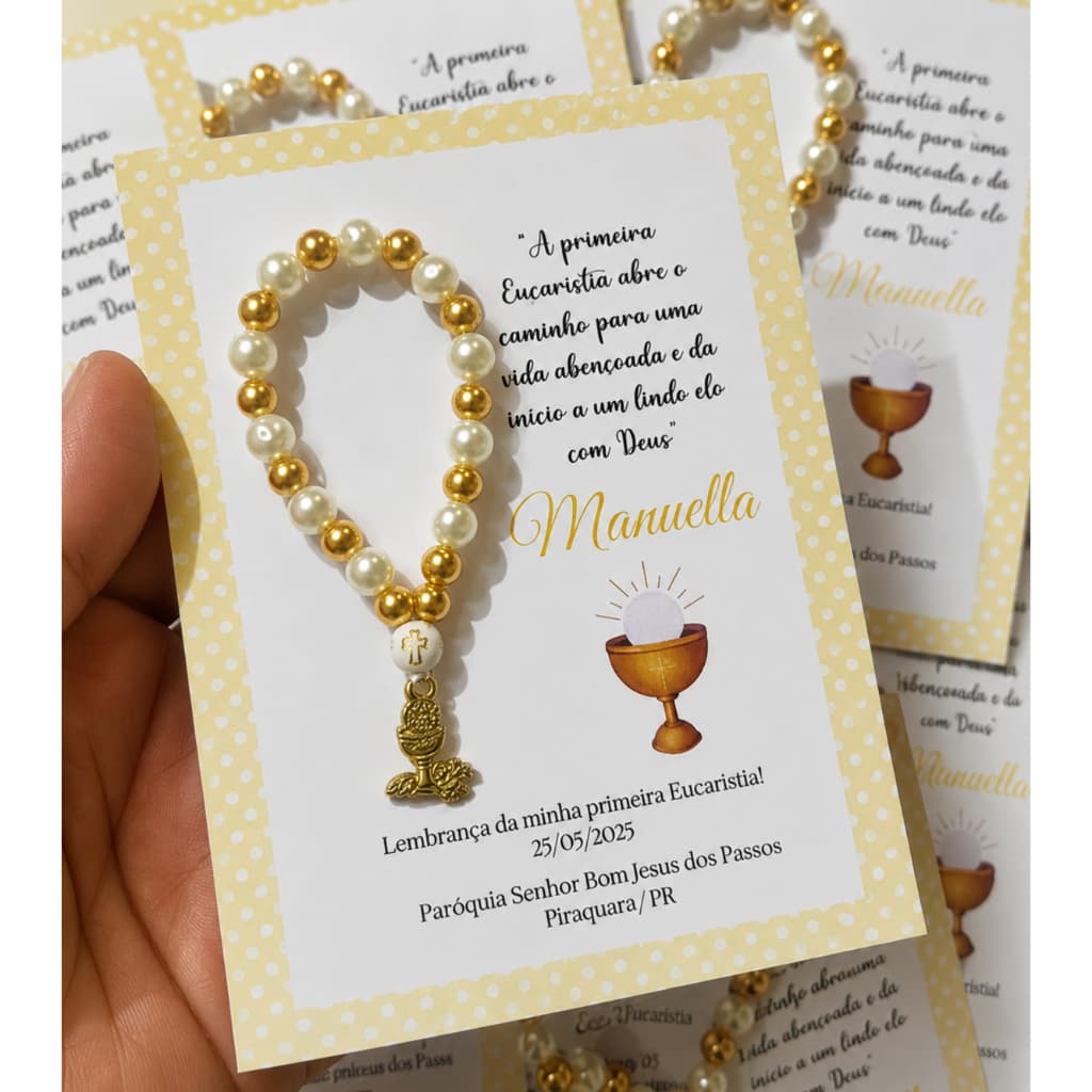 Mini Terço Personalizado - Lembrancinha para batismo, eucaristia e primeira comunhão