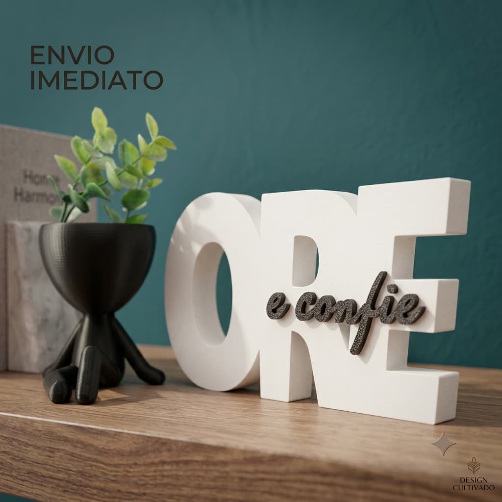 frase religiosa ORE E CONFIE, vasinho decorativo ,letreiro religioso