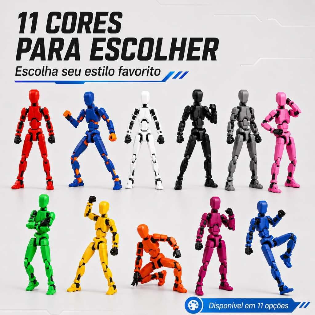 Boneco Articulado Montável 14cm em ABS com 4 Armas, 3 Tipos de Mãos e 11 Cores