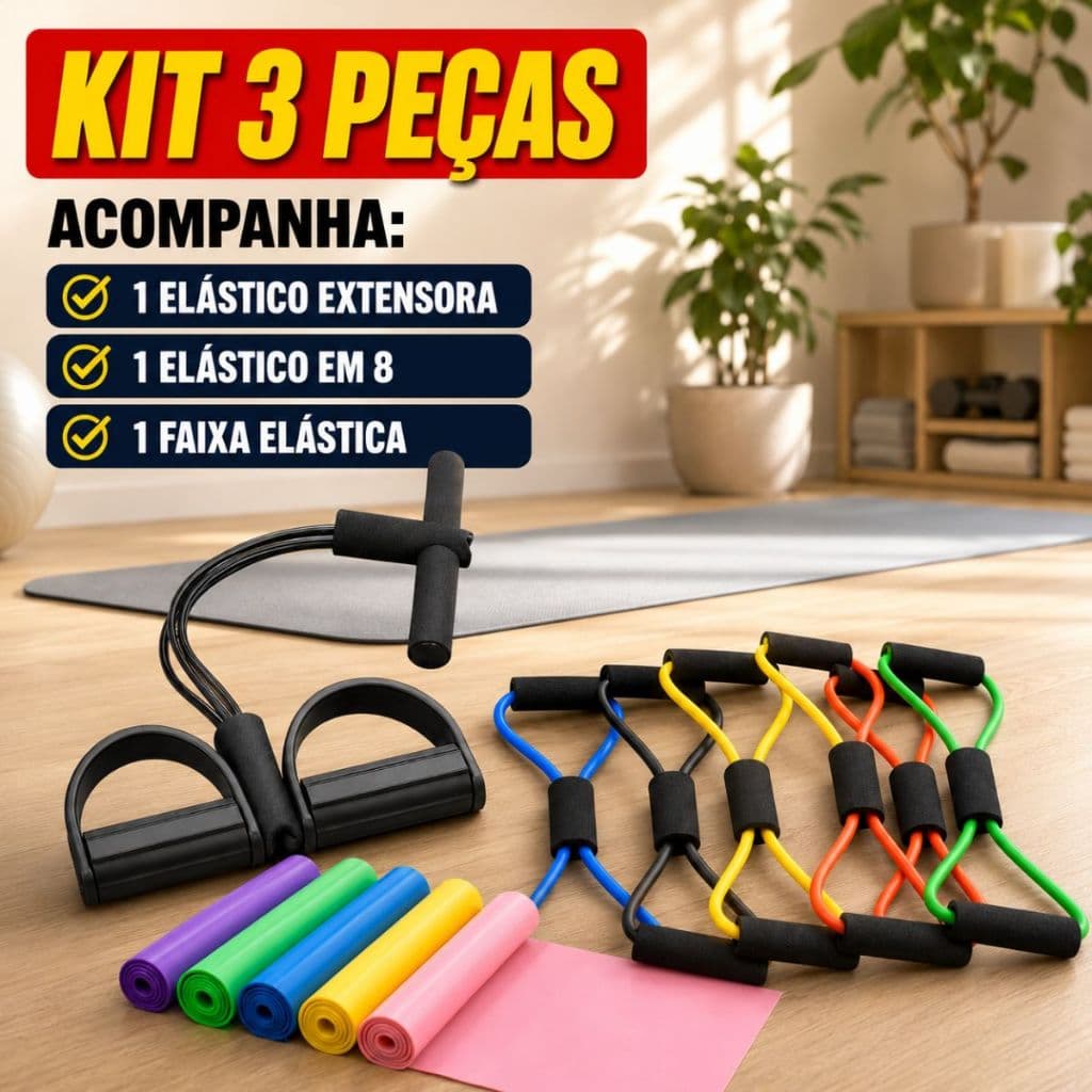 Kit 3 Elásticos Multifuncional Exercícios Faixas Elástica Treino Musculação Pilates Yoga DuFit