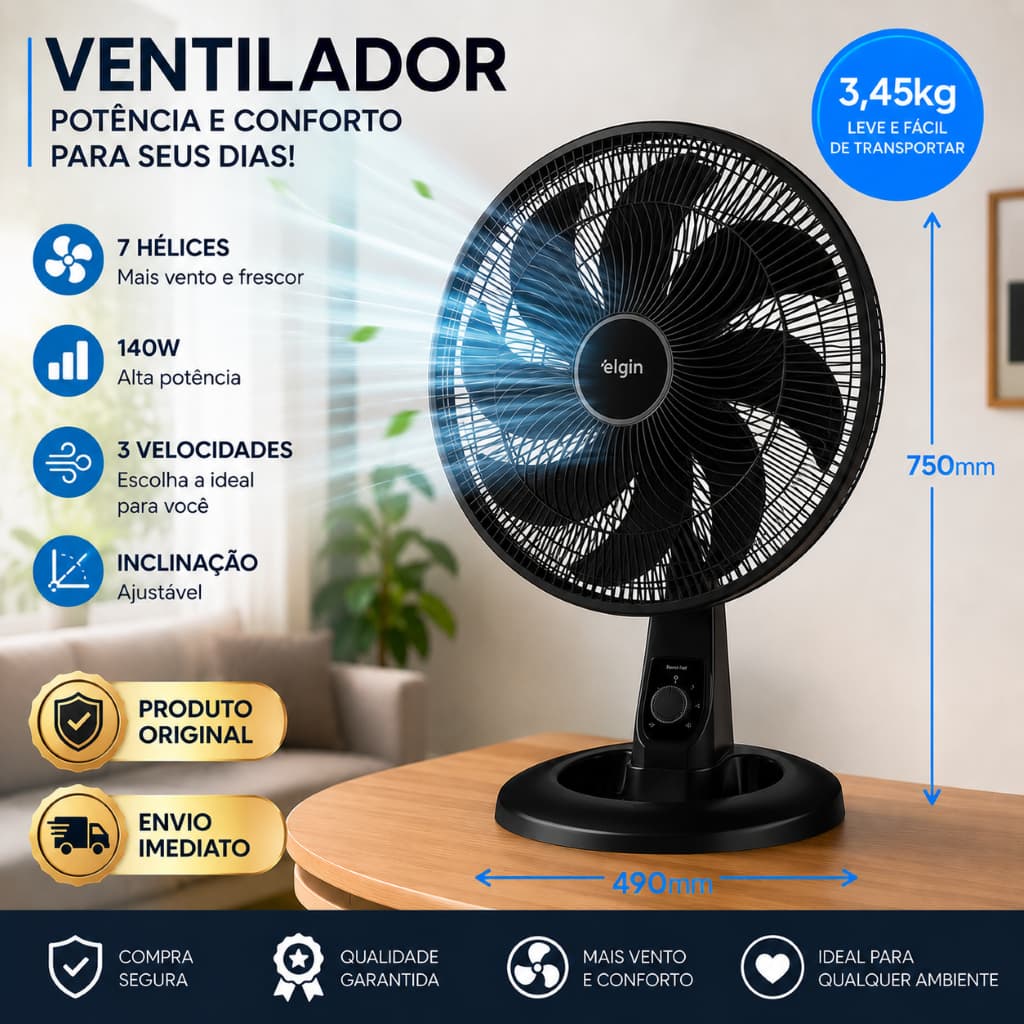 Ventilador Turbo Breeze Air hélice 7 Pás 40cm 127v Diâmetro 3 Velocidades Elgin