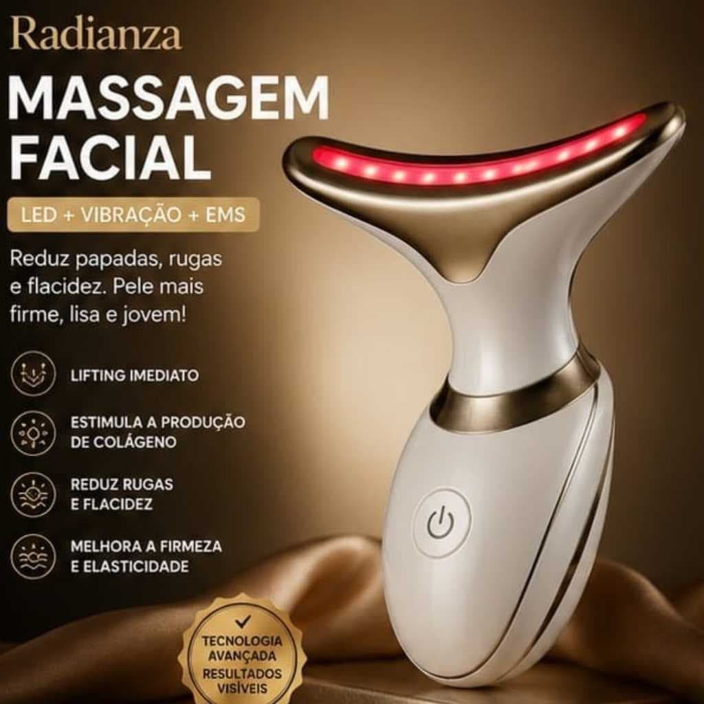 Massageador Facial LED EMS Recarregável USB Bivolt Anti Rugas Anti Flacidez Reduz Papada Lifting Facial com Vibração