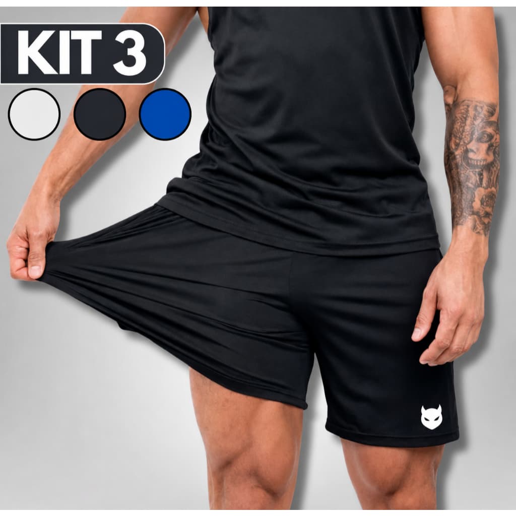 KIT 3 Bermudas Masculinas Academia Shorts Tactel Treino Praia Corrida