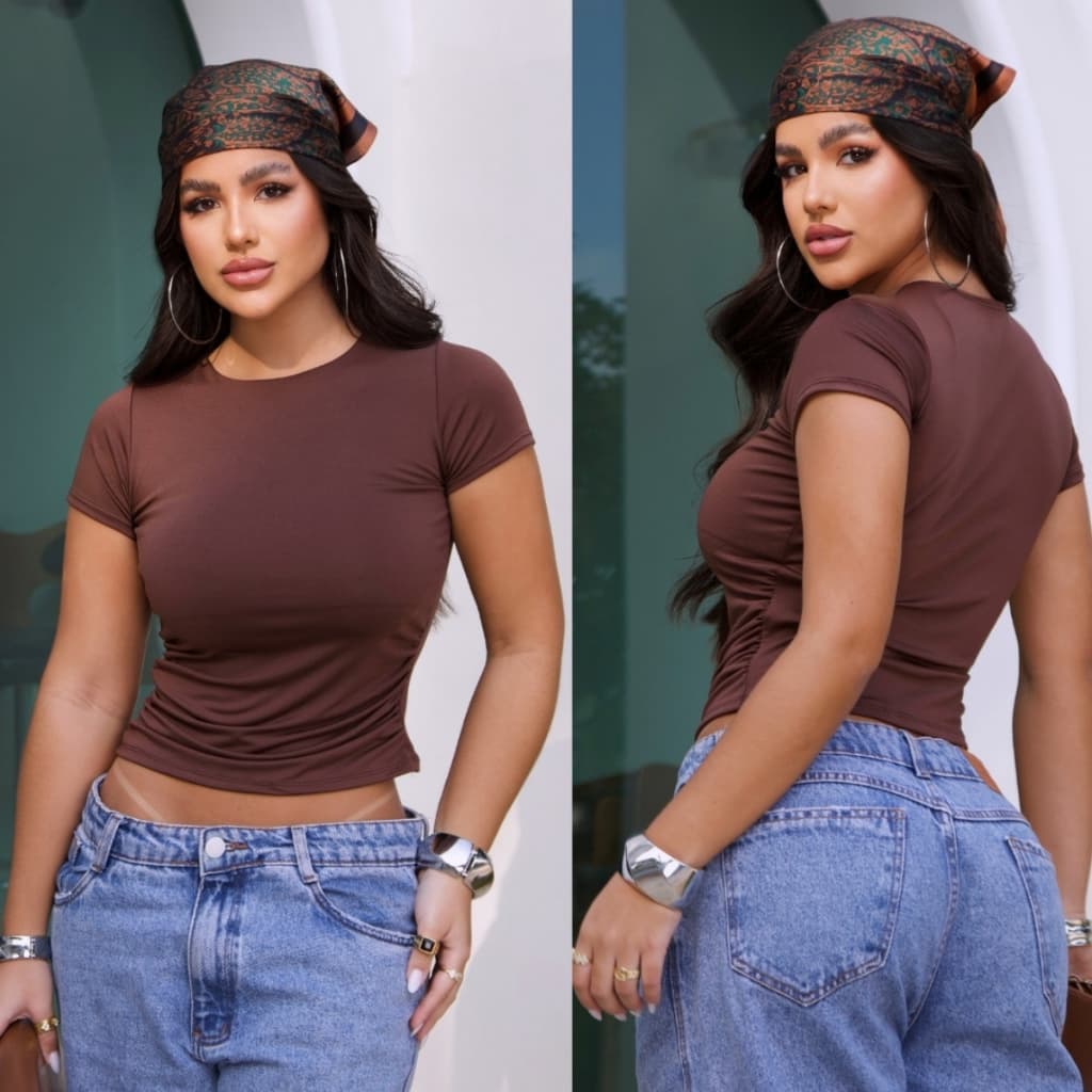 Blusinha Feminina Baby Tee Blusa Slim Drapeado Lateral