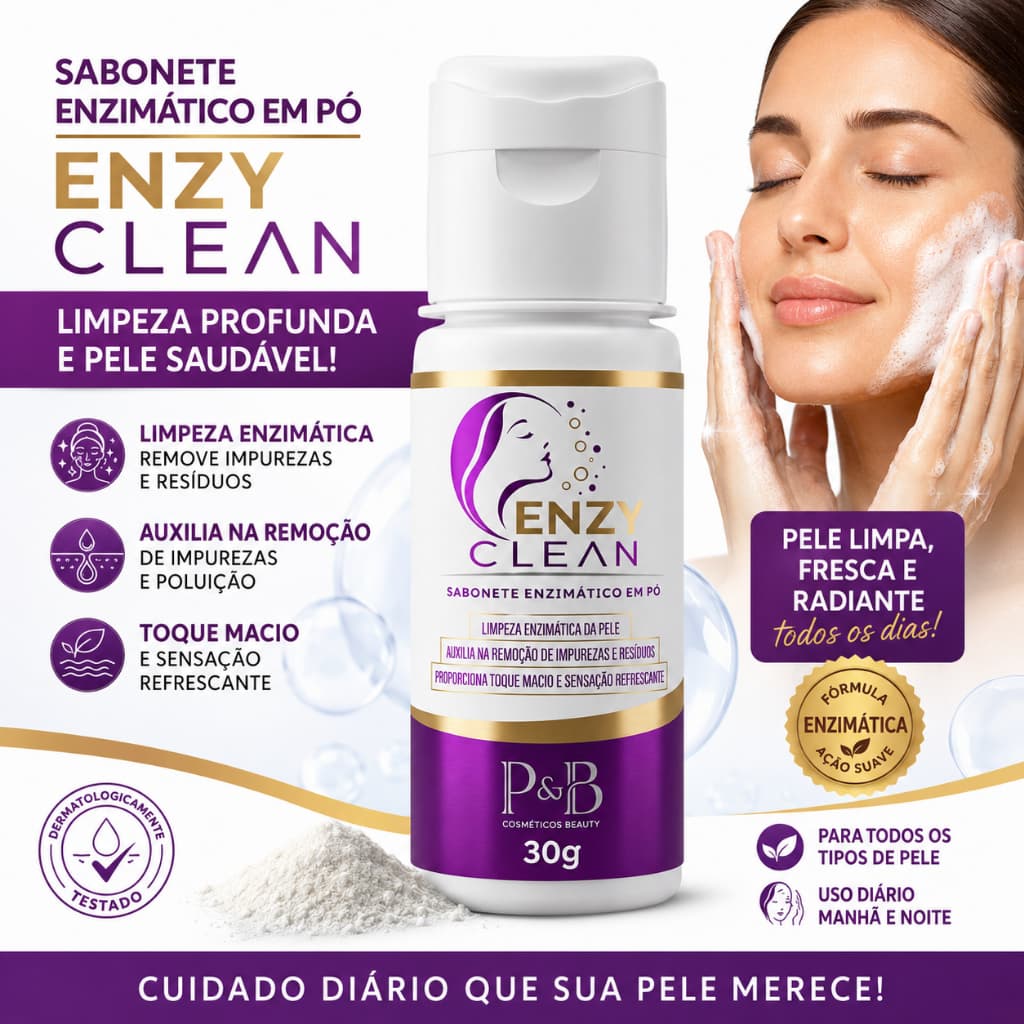 Sabonete Facial Esfoliante em Pó Enzy Clean Limpador Enzimático Pele Macia Papaina Limpeza Controla  Oleosidade Cravo