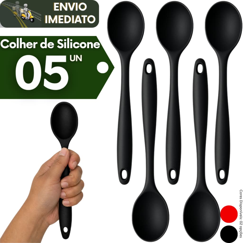 Kit 5 Colher Silicone Servir Arroz Utensílio Cozinha Resistente ao Calor Não Risca Antiaderentes