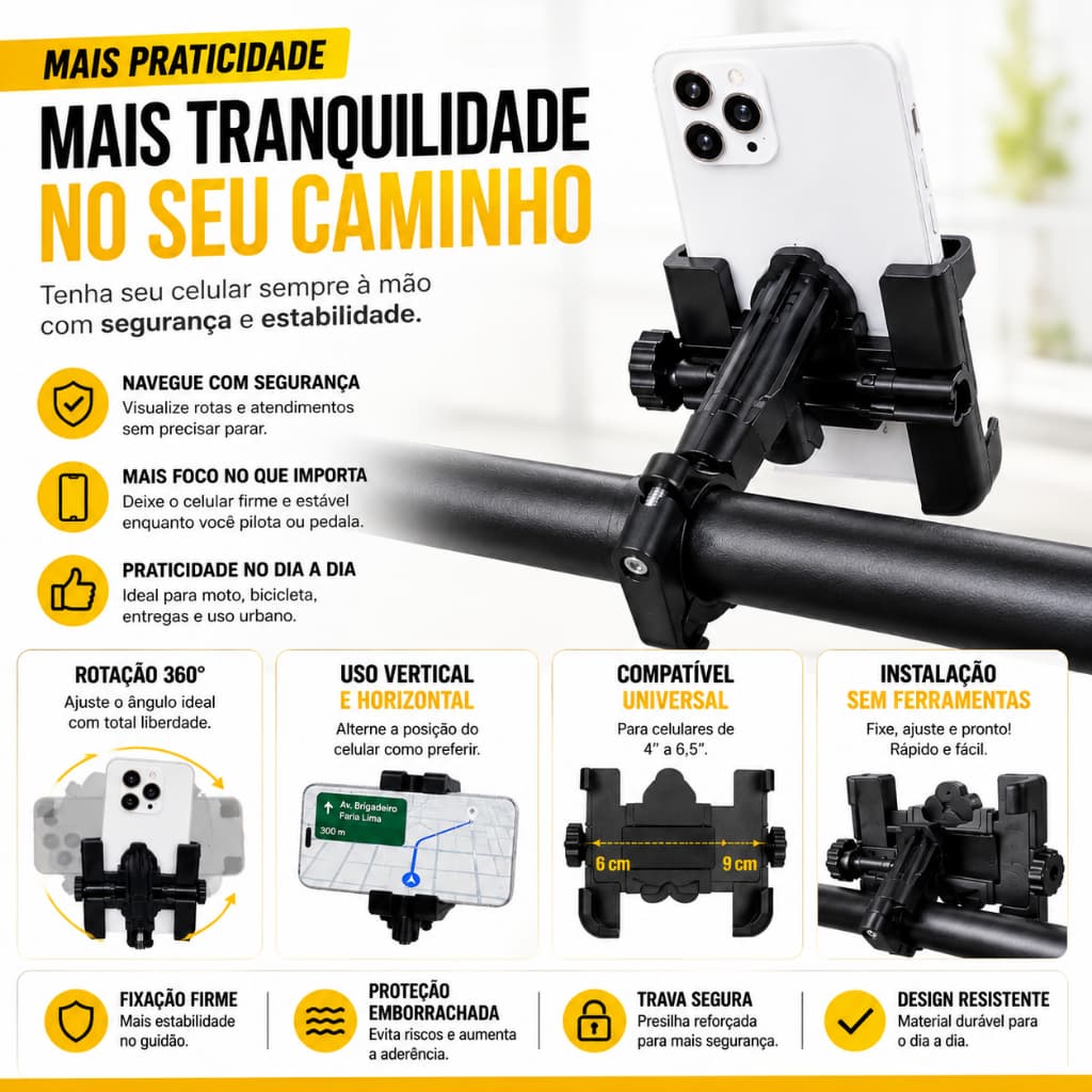 Suporte de Celular para Moto e Bicicleta 360° Universal Guidão Kapbom KA-ZP222
