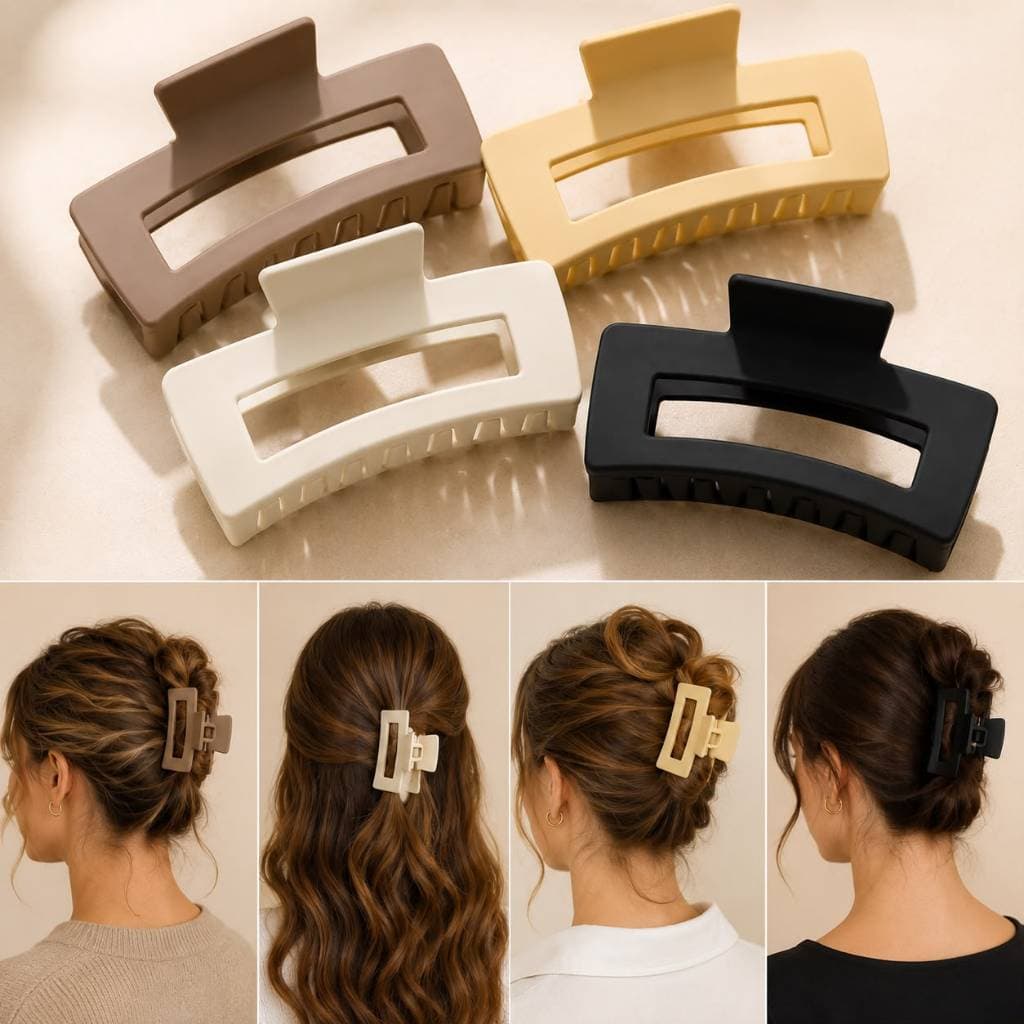 Presilhas de Cabelo Feminina Piranha Grande Fosca Tons Neutros Forte Antideslizante
