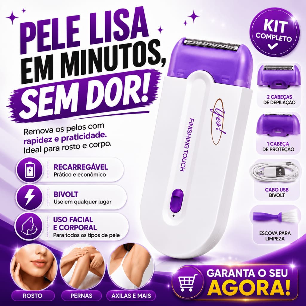 Depilador Elétrico Feminino Removedor de Pelos Recarregável Bivolt Facial Corporal Sem Dor Roxo Branco