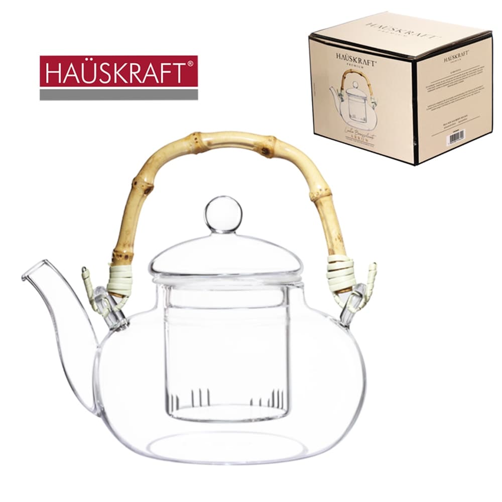 CHALEIRA DE VIDRO COM INFUSOR + ALCA BAMBU LINHA BOROSSILICATO ARROW HAUSKRAFT PREMIUM 600ML