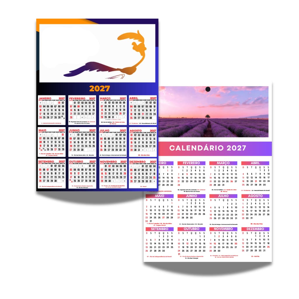 Calendário 2027 de Parede GRANDE (42x30) Personalizado - 5, 10 ou 20 unidades